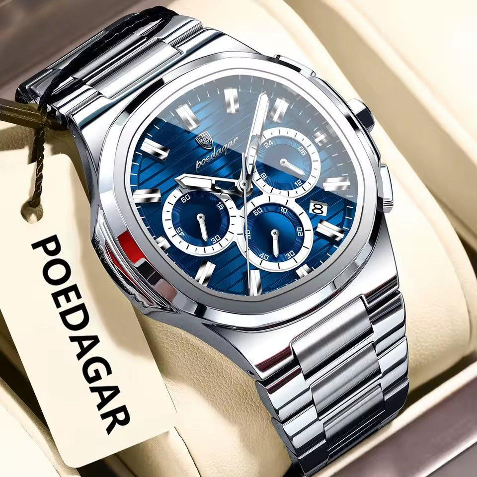 Poedagar Original Luxury Quartz Watch for Men Waterproof Stainless Steel Strap